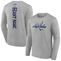 Men's Heather Gray Washington Capitals Personalized Name & Number Long Sleeve T-Shirt