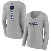 Women's Heather Gray Washington Capitals Personalized Name & Number Long Sleeve V-Neck T-Shirt