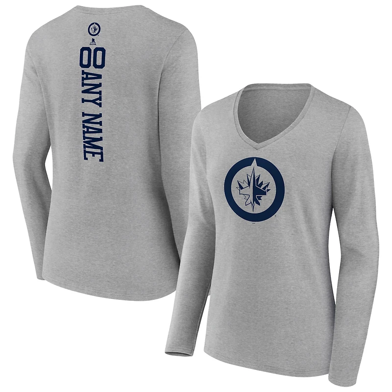 Women's Heather Gray Winnipeg Jets Personalized Name & Number Long Sleeve V-Neck T-Shirt