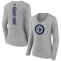 Women's Heather Gray Winnipeg Jets Personalized Name & Number Long Sleeve V-Neck T-Shirt