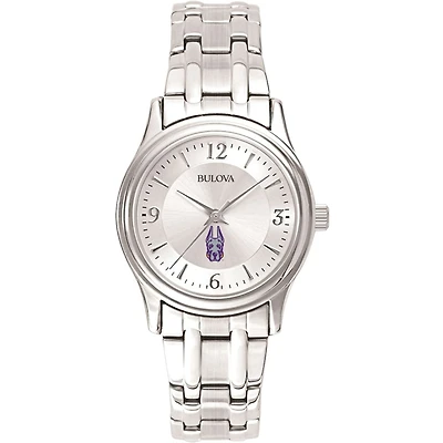 Women's Bulova Silver UAlbany Great Danes Silver-Tone Dial Stainless Steel Quartz Watch