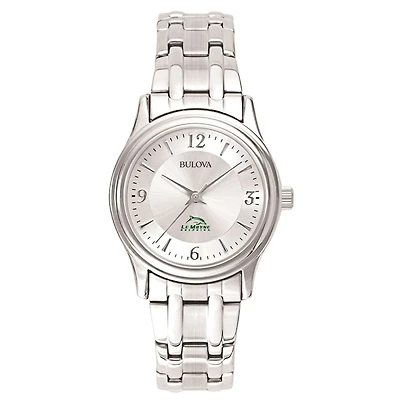 Women's Bulova Silver Le Moyne Dolphins Silver-Tone Dial Stainless Steel Quartz Watch
