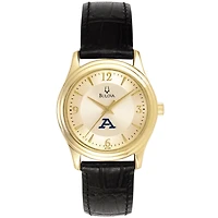 Women's Bulova  Gold/Black Akron Zips Stainless Steel Watch with Leather Band