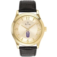 Men's Bulova  Gold/Black UAlbany Great Danes Stainless Steel Watch with Leather Band