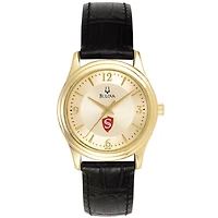 Women's Bulova  Gold/Black Cal State Stanislaus Warriors Stainless Steel Watch with Leather Band
