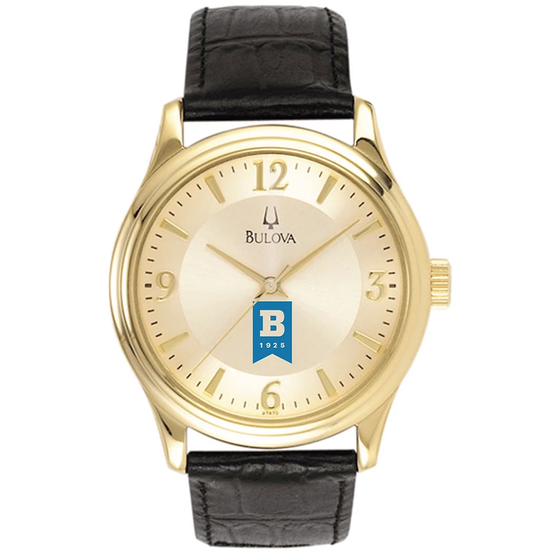 Men's Bulova Gold/Black University of Baltimore Stainless Steel Watch with Leather Band