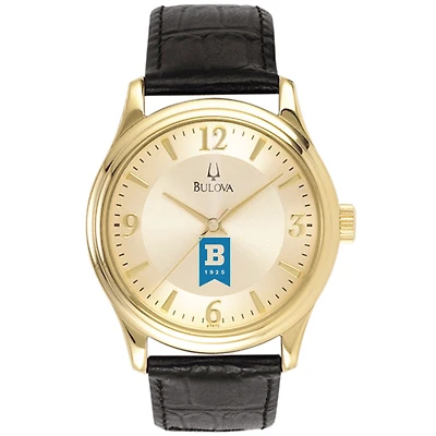 Men's Bulova Gold/Black University of Baltimore Stainless Steel Watch with Leather Band