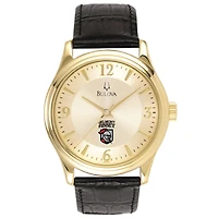 Men's Bulova  Gold/Black Belmont Abbey Crusaders Stainless Steel Watch with Leather Band