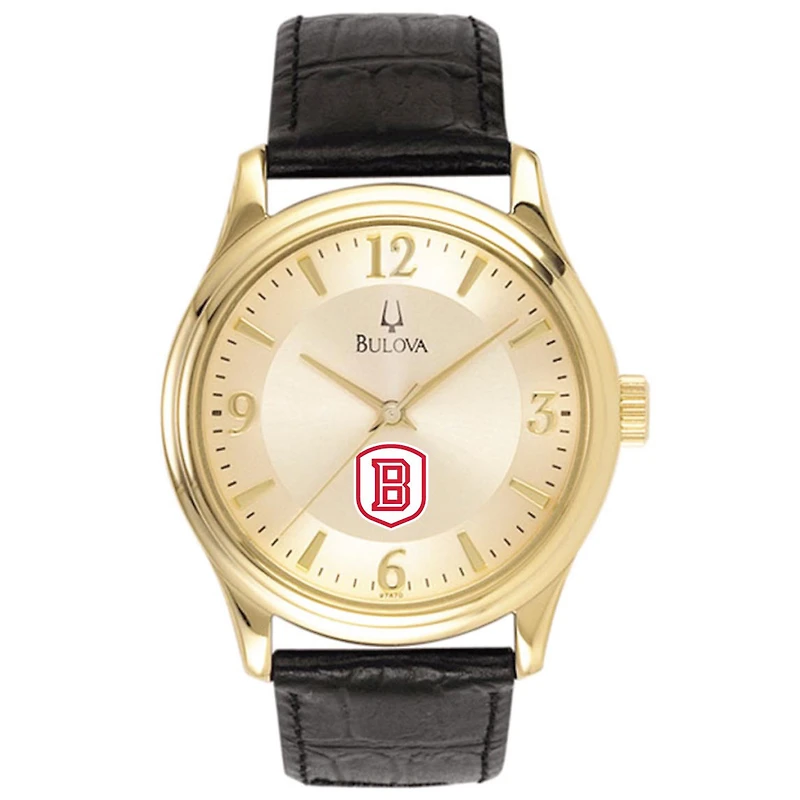 Men's Bulova Gold/Black Bradley Braves Stainless Steel Watch with Leather Band