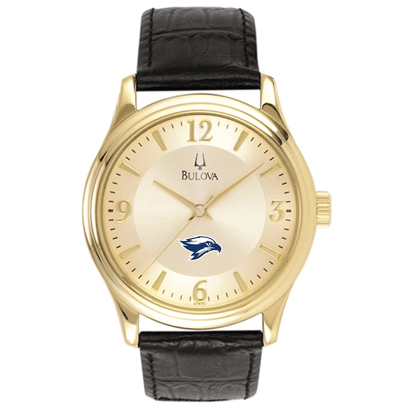 Men's Bulova Gold/Black Broward Seahawks Stainless Steel Watch with Leather Band