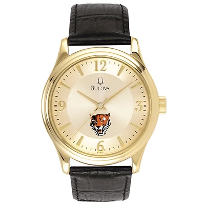 Men's Bulova Gold/Black Buffalo State Bengals Stainless Steel Watch with Leather Band