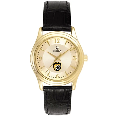 Women's Bulova Gold/Black Colorado College Tigers Stainless Steel Watch with Leather Band