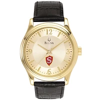 Men's Bulova  Gold/Black Cal State Stanislaus Warriors Stainless Steel Watch with Leather Band