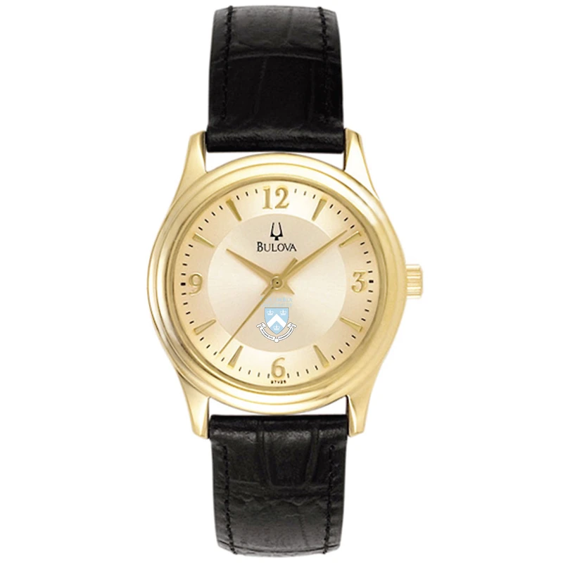 Women's Bulova Gold/Black Columbia University Stainless Steel Watch with Leather Band