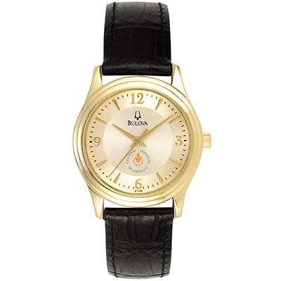 Women's Bulova Gold/Black Culinary Institute of America Steels Stainless Steel Watch with Leather Band