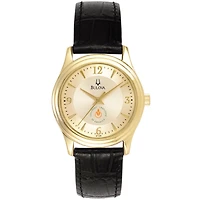 Women's Bulova  Gold/Black Culinary Institute of America Steels Stainless Steel Watch with Leather Band