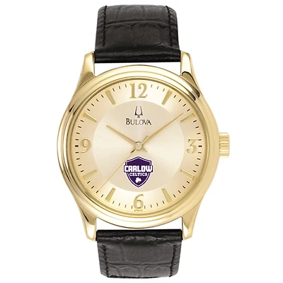 Men's Bulova Gold/Black Carlow University Celtics Stainless Steel Watch with Leather Band