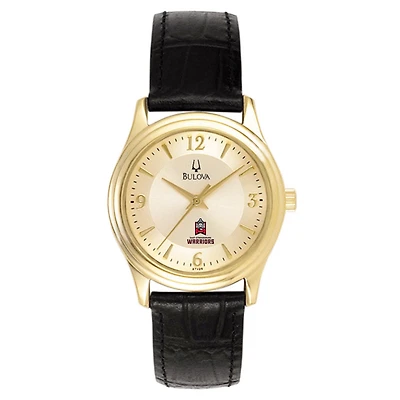 Women's Bulova  Gold/Black East Stroudsburg Warriors Stainless Steel Watch with Leather Band
