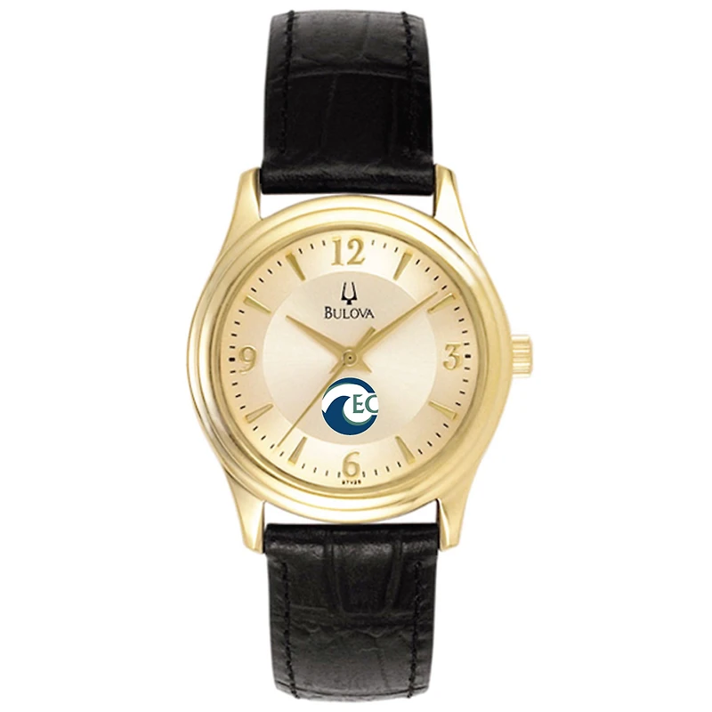 Women's Bulova Gold/Black Eckerd Tritons Stainless Steel Watch with Leather Band