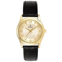 Women's Bulova  Gold/Black SUNY Genesee Community College Stainless Steel Watch with Leather Band
