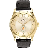Men's Bulova  Gold/Black Culinary Institute of America Steels Stainless Steel Watch with Leather Band