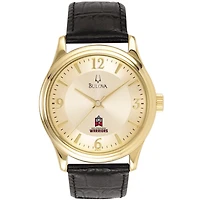 Men's Bulova  Gold/Black East Stroudsburg Warriors Stainless Steel Watch with Leather Band