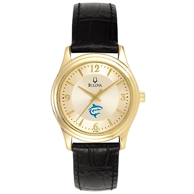 Women's Bulova Gold/Black Hawaii Pacific Sharks Stainless Steel Watch with Leather Band