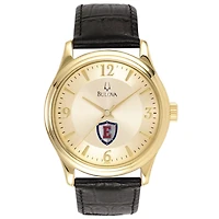 Men's Bulova  Gold/Black Eastern Connecticut State Warriors Stainless Steel Watch with Leather Band
