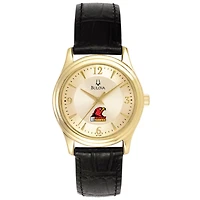Women's Bulova  Gold/Black Illinois Tech Scarlet Hawks Stainless Steel Watch with Leather Band