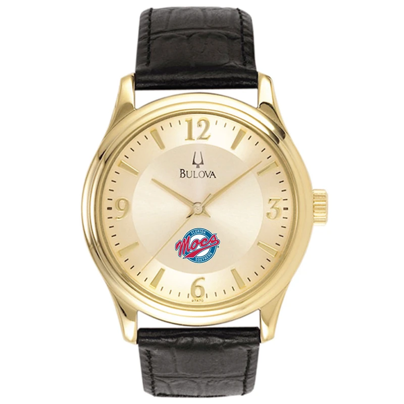 Men's Bulova Gold/Black Florida Southern Mocs Stainless Steel Watch with Leather Band