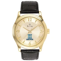 Men's Bulova  Gold/Black Hartwick College Hawks Stainless Steel Watch with Leather Band