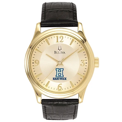 Men's Bulova  Gold/Black Hartwick College Hawks Stainless Steel Watch with Leather Band