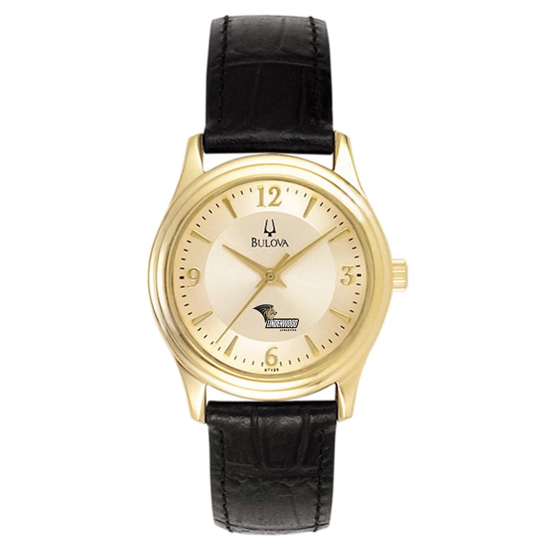 Women's Bulova Gold/Black Lindenwood Lions Stainless Steel Watch with Leather Band
