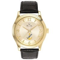 Men's Bulova  Gold/Black Lake Superior State Lakers Stainless Steel Watch with Leather Band
