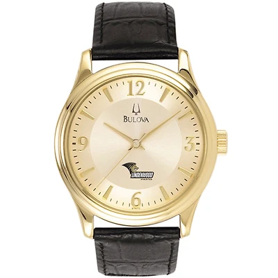 Men's Bulova Gold/Black Lindenwood Lions Stainless Steel Watch with Leather Band