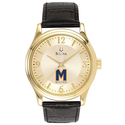 Men's Bulova  Gold/Black Milton Academy Mustangs Stainless Steel Watch with Leather Band