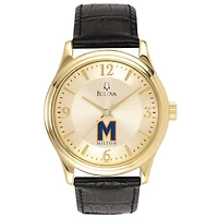 Men's Bulova  Gold/Black Milton Academy Mustangs Stainless Steel Watch with Leather Band