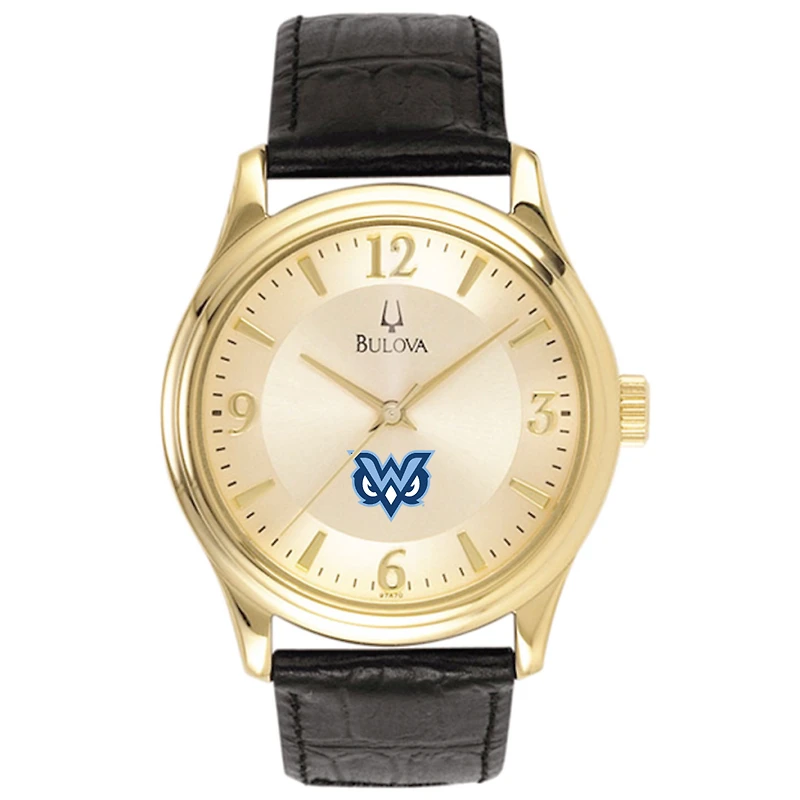 Men's Bulova Gold/Black Mississippi University for Women Owls Stainless Steel Watch with Leather Band