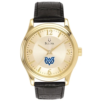 Men's Bulova Gold/Black Mississippi University for Women Owls Stainless Steel Watch with Leather Band