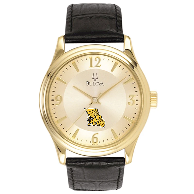 Men's Bulova Gold/Black Missouri Western State Griffons Stainless Steel Watch with Leather Band