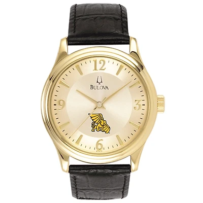Men's Bulova Gold/Black Missouri Western State Griffons Stainless Steel Watch with Leather Band
