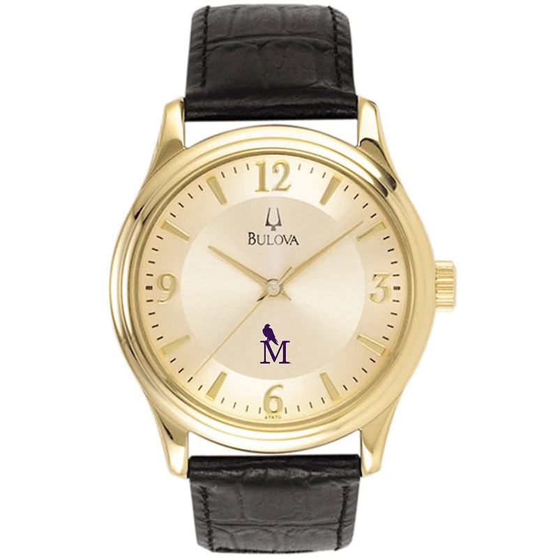 Men's Bulova Gold/Black Montevallo Falcons Stainless Steel Watch with Leather Band