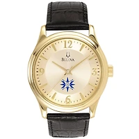 Men's Bulova  Gold/Black Moravian Greyhounds Stainless Steel Watch with Leather Band