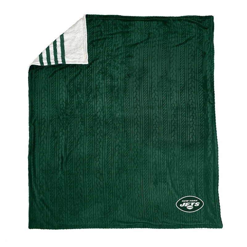 Pegasus New York Jets 60" x 70" Cable Knit Sherpa Stripe Blanket