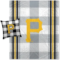 Pegasus Pittsburgh Pirates Gray Plaid Stripes Blanket and Pillow Combo Set