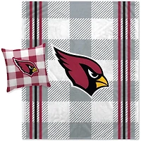 Pegasus Arizona Cardinals Gray Plaid Stripes Blanket and Pillow Combo Set