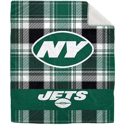 Pegasus New York Jets 50" x 60" Plaid Flannel Sherpa Plush Blanket