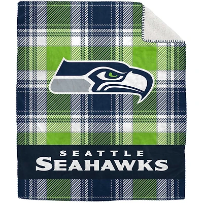 Pegasus Seattle Seahawks 50" x 60" Plaid Flannel Sherpa Plush Blanket