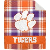 Pegasus Clemson Tigers 50" x 60" Plaid Flannel Sherpa Plush Blanket