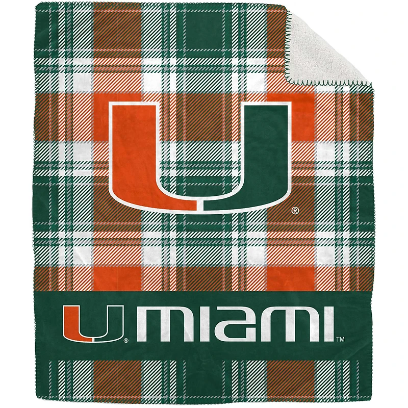 Pegasus Miami Hurricanes 50" x 60" Plaid Flannel Sherpa Plush Blanket